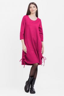 Rochie  A line , din tricot, cu sireturi laterale, fucsia