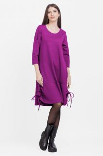 Rochie  A line , din tricot, cu sireturi laterale, magenta