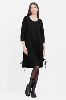 Rochie  A line , din tricot, cu sireturi laterale, neagra