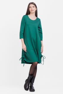 Rochie  A line , din tricot, cu sireturi laterale, verde inchis