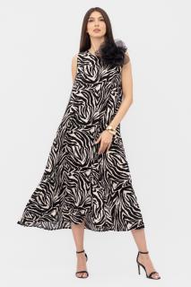 Rochie A-line, lunga, animal print alb-negru