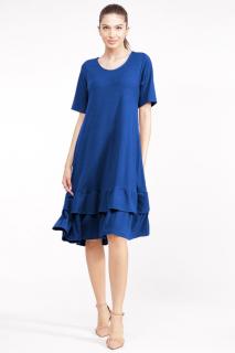 Rochie  A line  midi, cu doua volane poale, din bumbac albastra