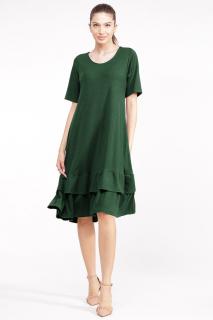 Rochie  A line  midi, cu doua volane poale, din vascoza verde