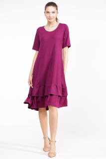 Rochie  A line  midi, din vascoza bordo cu doua volane poale