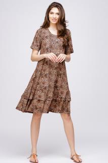Rochie  A line  midi, din vascoza cu imprimeu animal print si doua volane poale