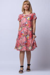 Rochie  A line  midi, silky, cu imprimeu floral pe fundal rosu