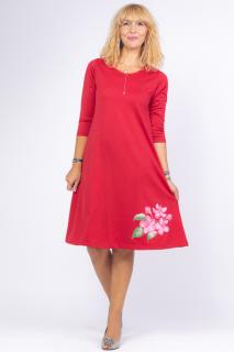 Rochie bordo  A line  midi, cu imprimeu floare picturala