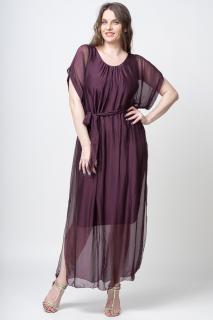 Rochie bordo lunga, din matase naturala, cu cordon