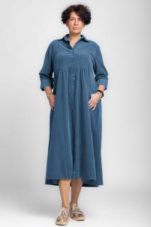 Rochie camasa albastru jeans din catifea reiata, taiata in talie