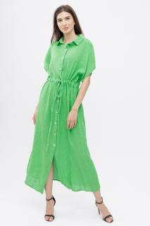 Rochie camasa, din in, cu snur in talie, verde deschis