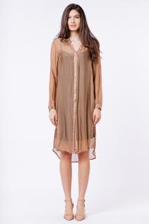 Rochie camasa din matase,  camel, cu dublura