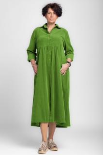 Rochie camasa verde oliv din catifea reiata, taiata in talie