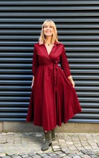 Rochie clos, petrecuta, din poplin de bumbac, bordo