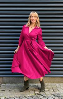 Rochie clos, petrecuta, din poplin de bumbac, fucsia
