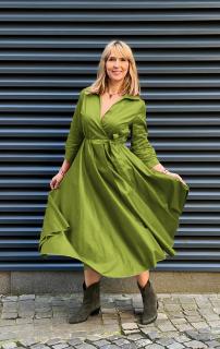 Rochie clos, petrecuta, din poplin de bumbac, verde oliv