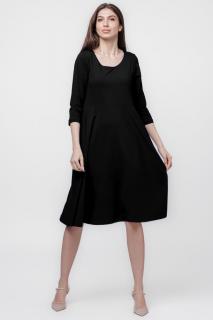 Rochie clos, taiata in talie, cu buzunare ascunse, din bumbac, negru