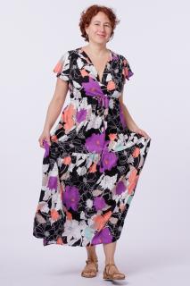 Rochie cu bust petrecut si imprimeu floral pe fond negru