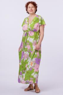 Rochie cu bust petrecut si imprimeu floral pe fond verde