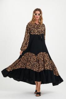 Rochie cu imprimeu animal print si volane, din vascoza