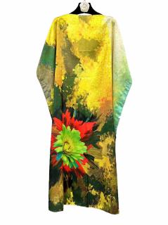 Rochie de plaja lunga tip poncho din matase cu floare mare intr-o parte