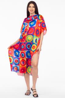 Rochie de plaja lunga tip poncho din matase cu reproducere dupa Kandinski