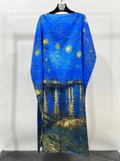 Rochie de plaja lunga tip poncho din matase cu reproducere dupa    Noapte Instelata deasupra Rhonului   de Claude Monet