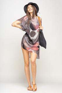 Rochie de plaja tip poncho cu model circular in nuante de gri, negru si roz, vascoza