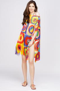 Rochie de plaja tip poncho din matase cu reproducere dupa pictura moderna a lui Kandinsky