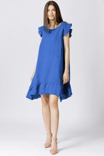 Rochie de vara cu volanas, din in, albastra