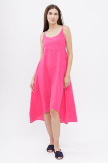 Rochie din in, cu bretele reglabile si elastic la spate, fucsia