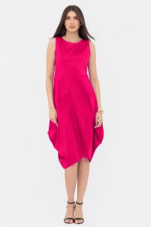 Rochie din poplin de bumbac petrecuta, cu colturi laterale, fucsia