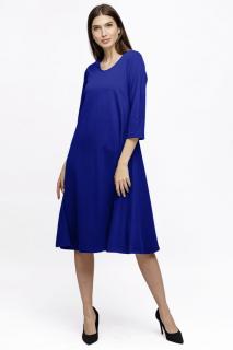 Rochie Eva midi albastra A line din tricot de vascoza si decolteu rotund