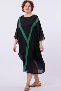 Rochie fluture, oversize, neagra, cu Y decorativ verde