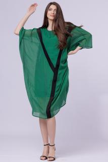 Rochie fluture, oversize verde, cu Y decorativ negru