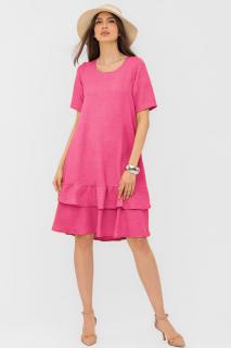 Rochie fucsia  A line  midi, cu doua volane poale, din in mercerizat