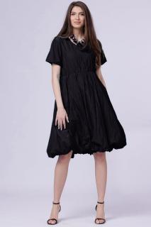 Rochie gogosar din vascoza creponata, taiata in talie, neagra