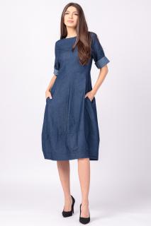 Rochie lalea cambrata, cu fermoar, din denim albastru, subtire