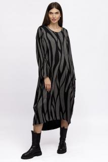 Rochie lalea din jerseu gri cu dungi ondulate negre