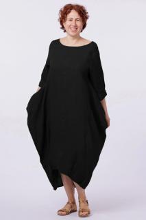 Rochie lalea in colturi, din in, neagra