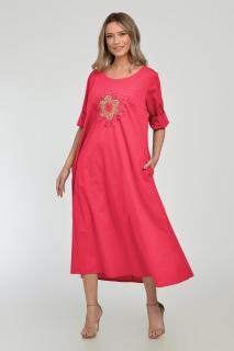 Rochie lunga A-line cu floare paiete aurii mate, din poplin de bumbac, fucsia