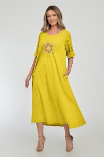 Rochie lunga A-line cu floare paiete aurii mate, din poplin de bumbac, galbena