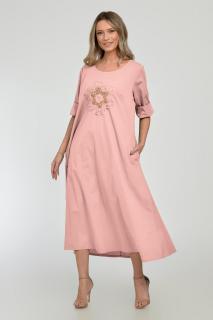 Rochie lunga A-line cu floare paiete aurii mate, din poplin de bumbac, roz