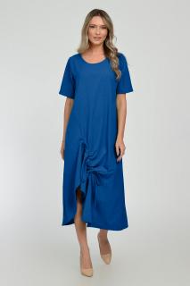 Rochie lunga A-line din in mercerizat cu siret la poale, albastra