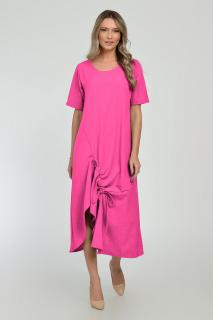 Rochie lunga A-line din in mercerizat cu siret la poale, fucsia