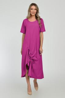 Rochie lunga A-line din in mercerizat cu siret la poale, magenta
