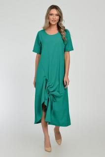Rochie lunga A-line din in mercerizat cu siret la poale, turcoaz inchis
