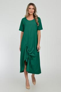 Rochie lunga A-line din in mercerizat cu siret la poale, verde inchis