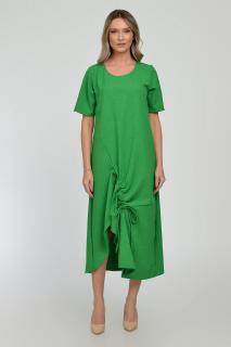 Rochie lunga A-line din in mercerizat cu siret la poale, verde intens