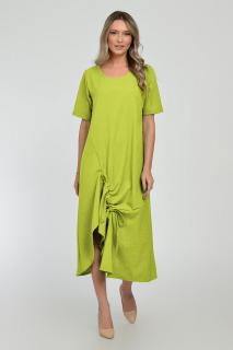 Rochie lunga A-line din in mercerizat cu siret la poale, verde lime