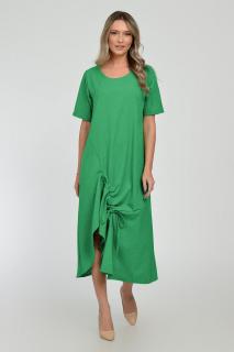 Rochie lunga A-line din in mercerizat cu siret la poale, verde smarald